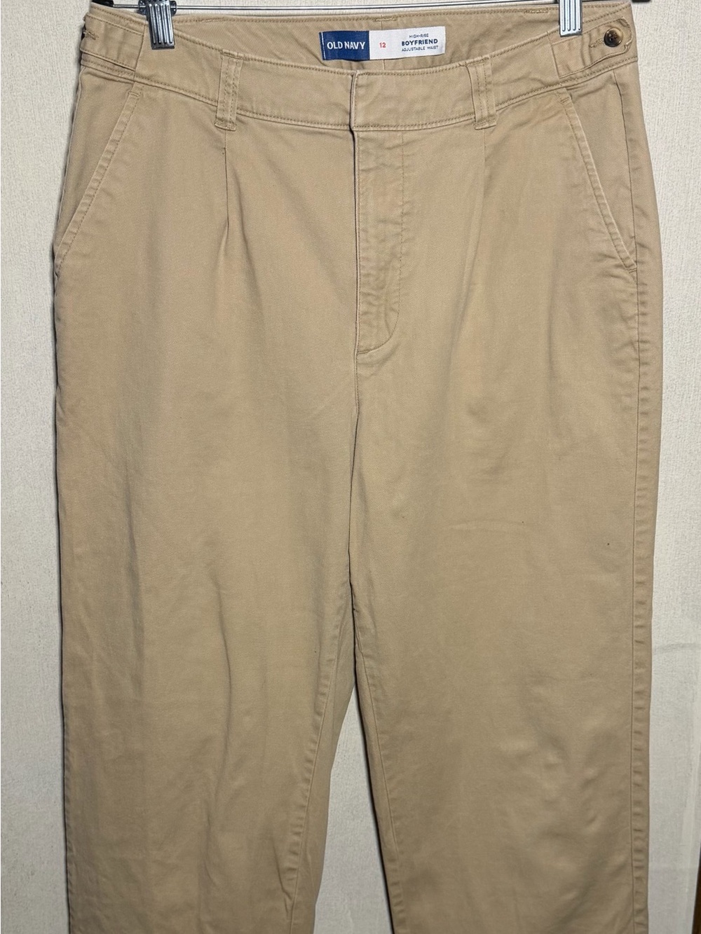 Old Navy High-Rise Boyfriend Chino Pants Women’s Size 12 Khaki Adjustable Waist